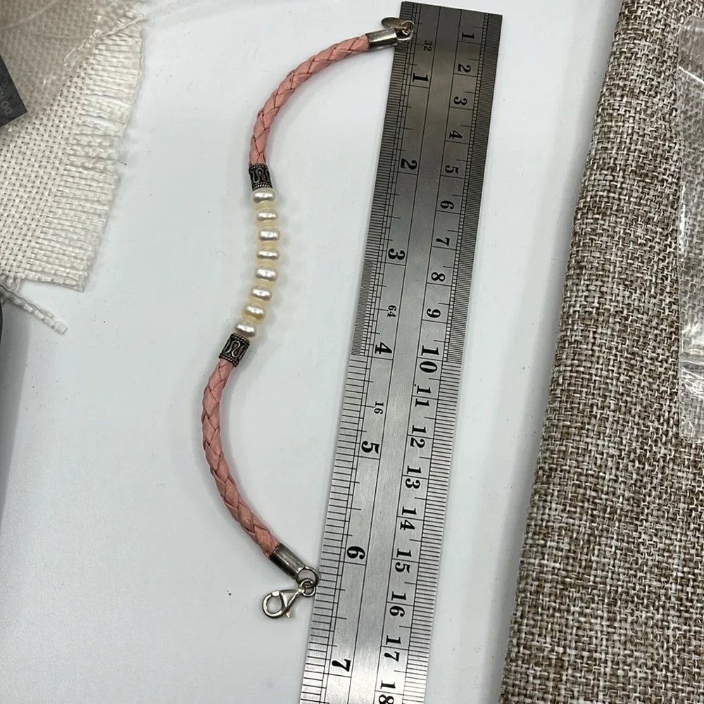 🌸 Vintage Honora Pink Leather & Pearl Bracelet - 7.25" Lobster Clasp - Picture 9 of 9